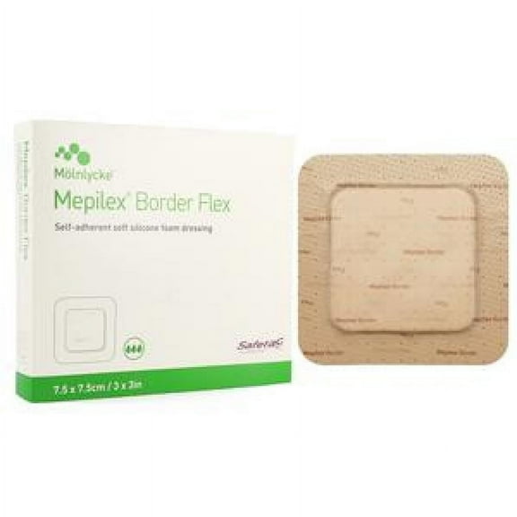 Mepilex Border Flex - Self-Adherent Soft Silicone Foam Dressing, 3 Inches x 3 Inches, Tan, Sterile, 5 Count
