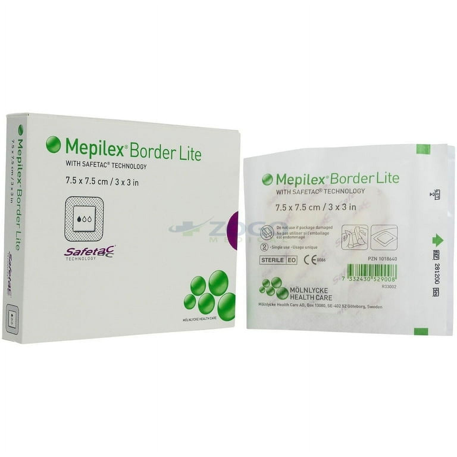 Mepilex Border Lite Foam Sterile Adhesive Bandage Box, 3 x 3 Inch, 5 Count