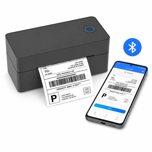 Meponn 4"x6" Bluetooth Label Printer, Thermal Printer Support 1.18"-4.1" Wide Labels for Shipping Packages, Compatible with Windows, Smartphone,Black