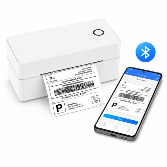 Meponn 4"x6" Bluetooth Label Printer, Thermal Printer Support 1.18"-4.1" Wide Labels for Shipping Packages, Compatible with Windows, Smartphone