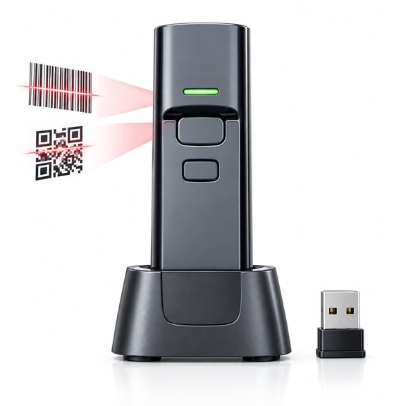 Meponn P2300 Bluetooth Handheld Barcode Scanner with Charging Cradle & USB Cable