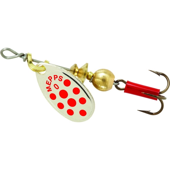 Mepps Aglia In-Line Spinner 1/12 oz, Plain Treble Hook, Silver & Red Dot Blade