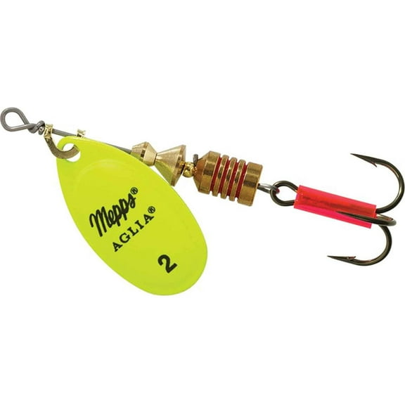 Mepps Aglia In-Line Spinner 1/6 oz, Plain Treble Hook, Hot Chartreuse Blade, B2
