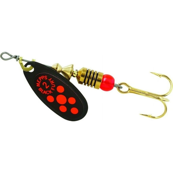 Mepps Black Fury In-Line Spinner, 1/6 oz, Plain Treble Hook Black with Fluoresce
