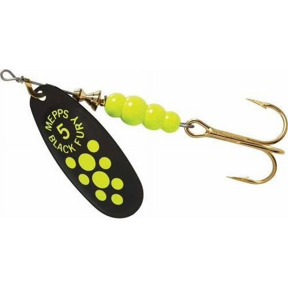 Mepps Black Fury Plain Treble Spinner Yellow Dot Size 5, 1/2