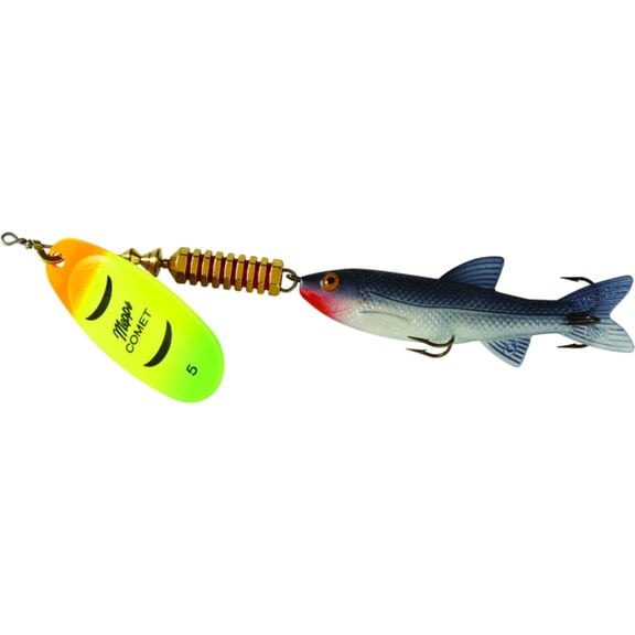 Mepps Comet Mino In-Line Spinner, 4in, 1/2 oz, Hot Firetiger Blade with Shad Min