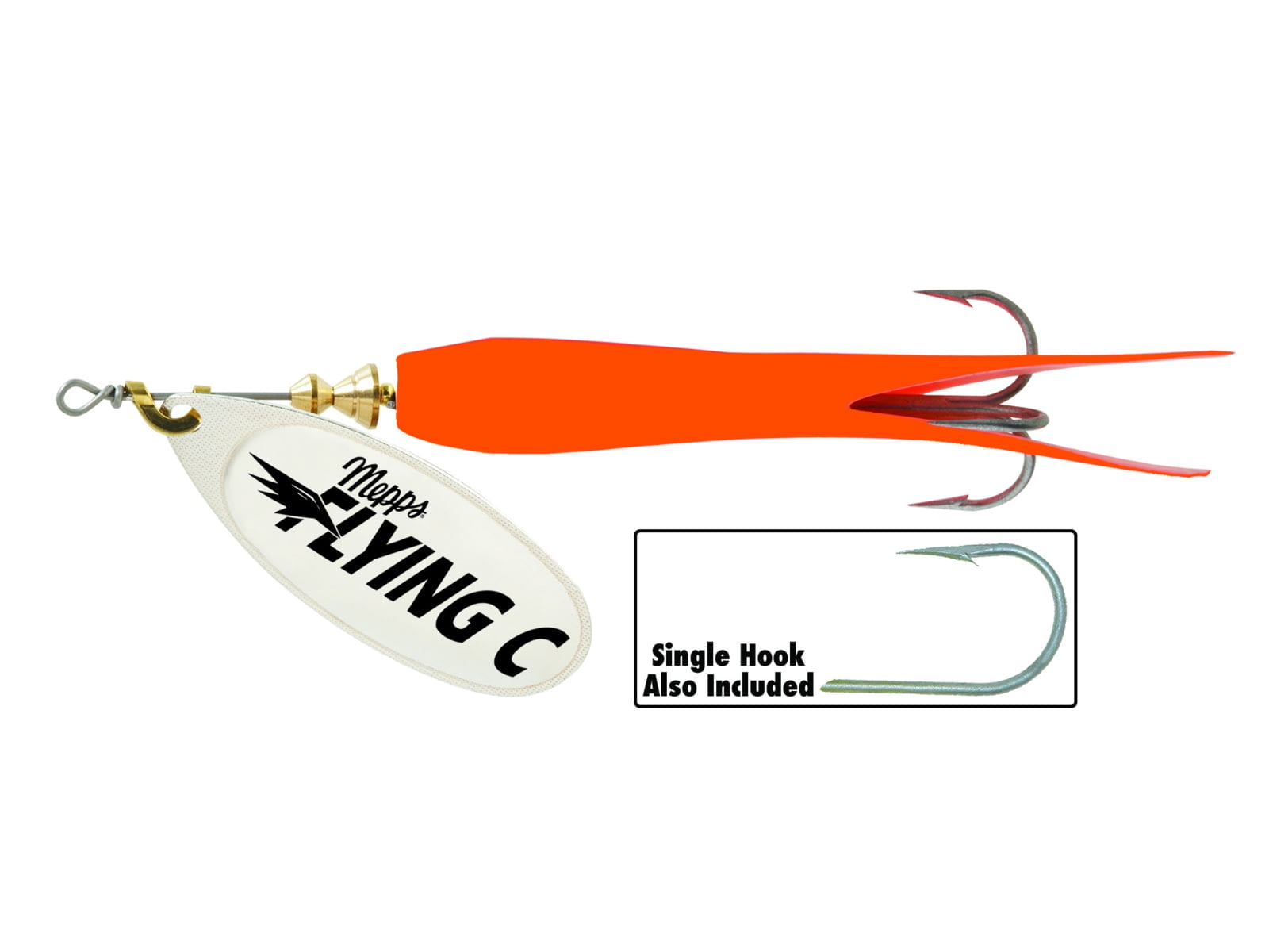 Mepps Flying C Fishing Lure - Single/Treble Hook, Hot Orange-Silver Color (FC78TP HO-S)