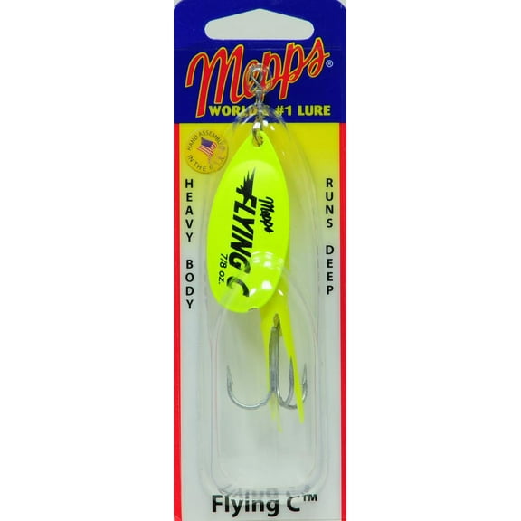 Mepps Flying C In-Line Spinner, 4 3/4in, 7/8 oz, Treble Hook, Hot Chartreuse Bla