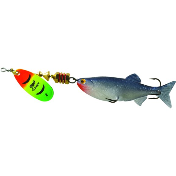 Mepps Comet Mino In-Line Spinner, 2 1/2in, 1/4 oz, Hot Firetiger Blade with Shad