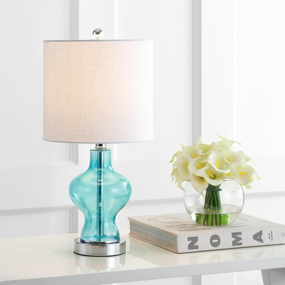 JONATHAN Y Mer 20.5" Glass/Metal LED Table Lamp, Aqua, JYL4036A