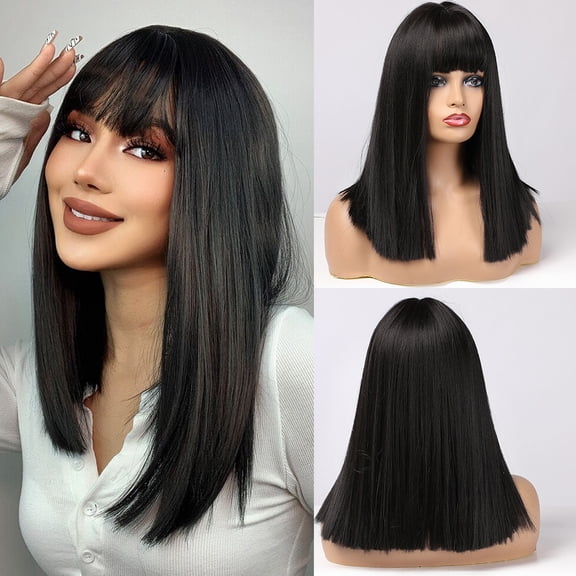 Mera Red Hood Female Air Bangs Shoulder Length Straight Hair Wig - High Temperature Synthetic Ready-to-Wear Hairpiece