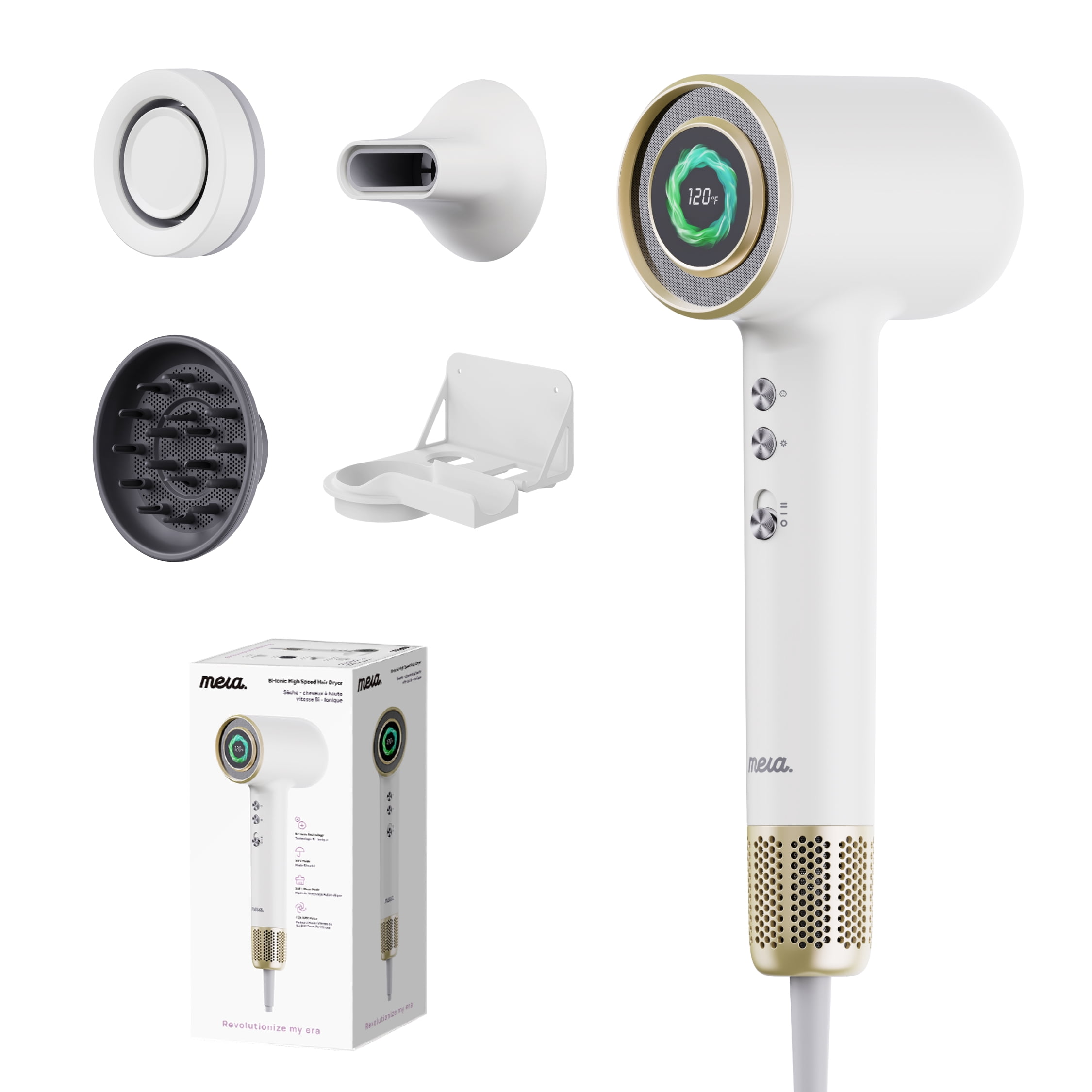 Mera Ultra Bi-Ionic High-Speed Aromatic Hair Dryer/Hand Dryer, Gold White