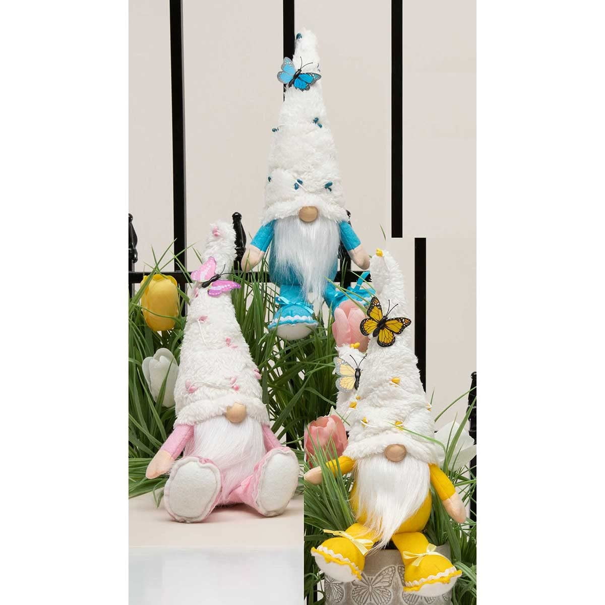 MeraVic Fuzzy Hat Gnome with Butterfly, Arms and Legs Pink and Yellow