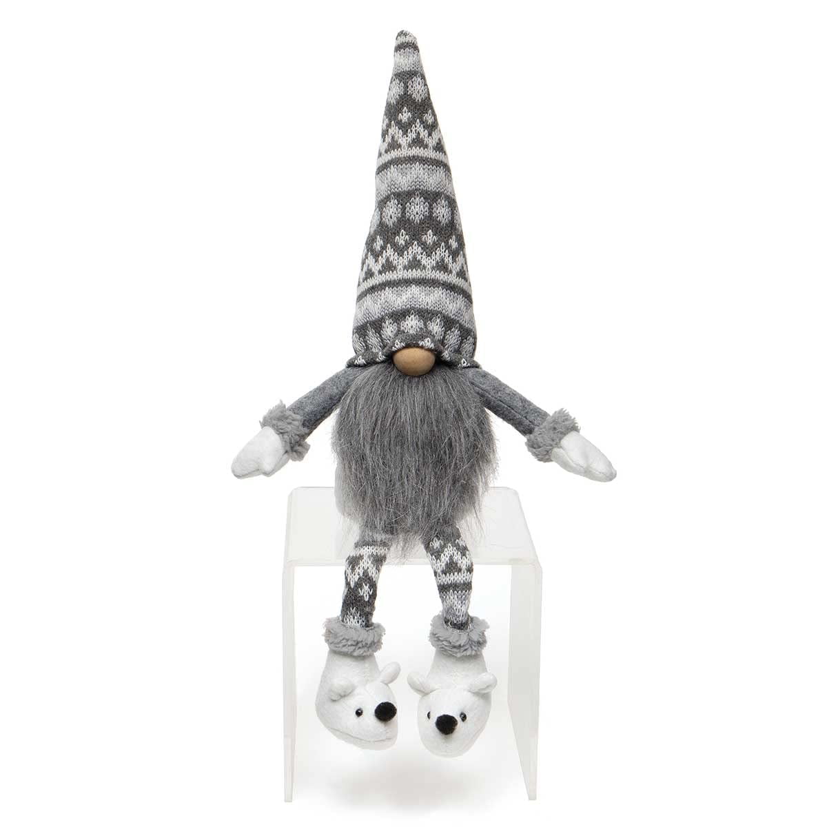 MeraVic Poli Bear Gnome with Wood Nose, Grey Beard, Arms, Sherpa Trim