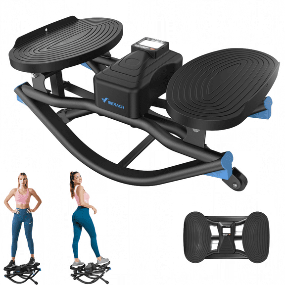 MERACH Rocking Steppers with Resistance Bands & LCD Monitor, Low-Impact Stair Stepper 330LBS Loading Capacity, Exercise Equipment for Full Body Workout at Home