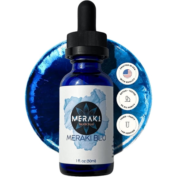 Meraki Blu Methylene Blue Solution, 1% USP Grade Formula, 30 mL Glass Dropper Bottle