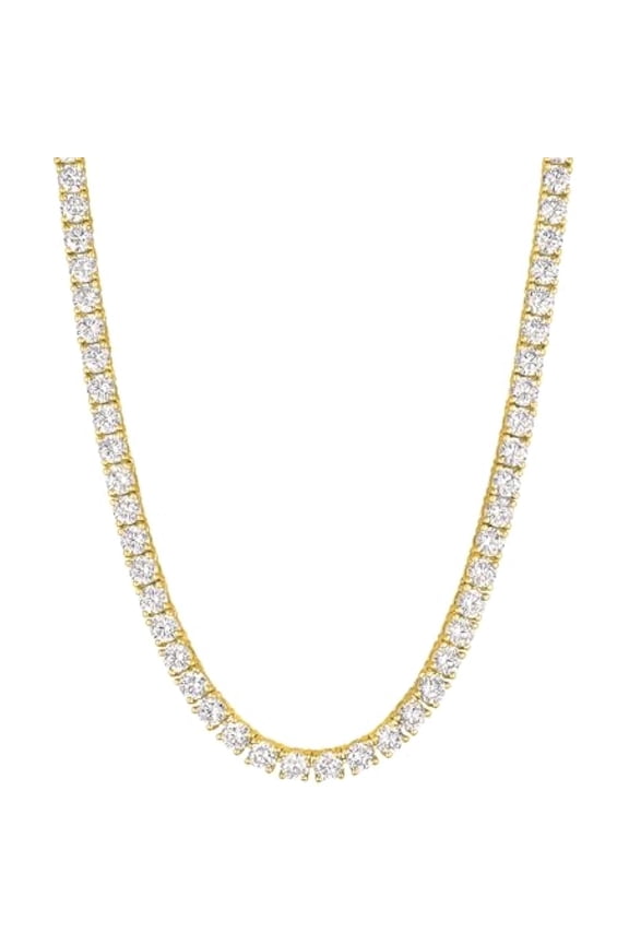 Tennis Necklace for Women 14K Gold Plated 3mm Cubic Zirconia Diamond Chain Adjustable 15-18" 4-Prong Setting Classic