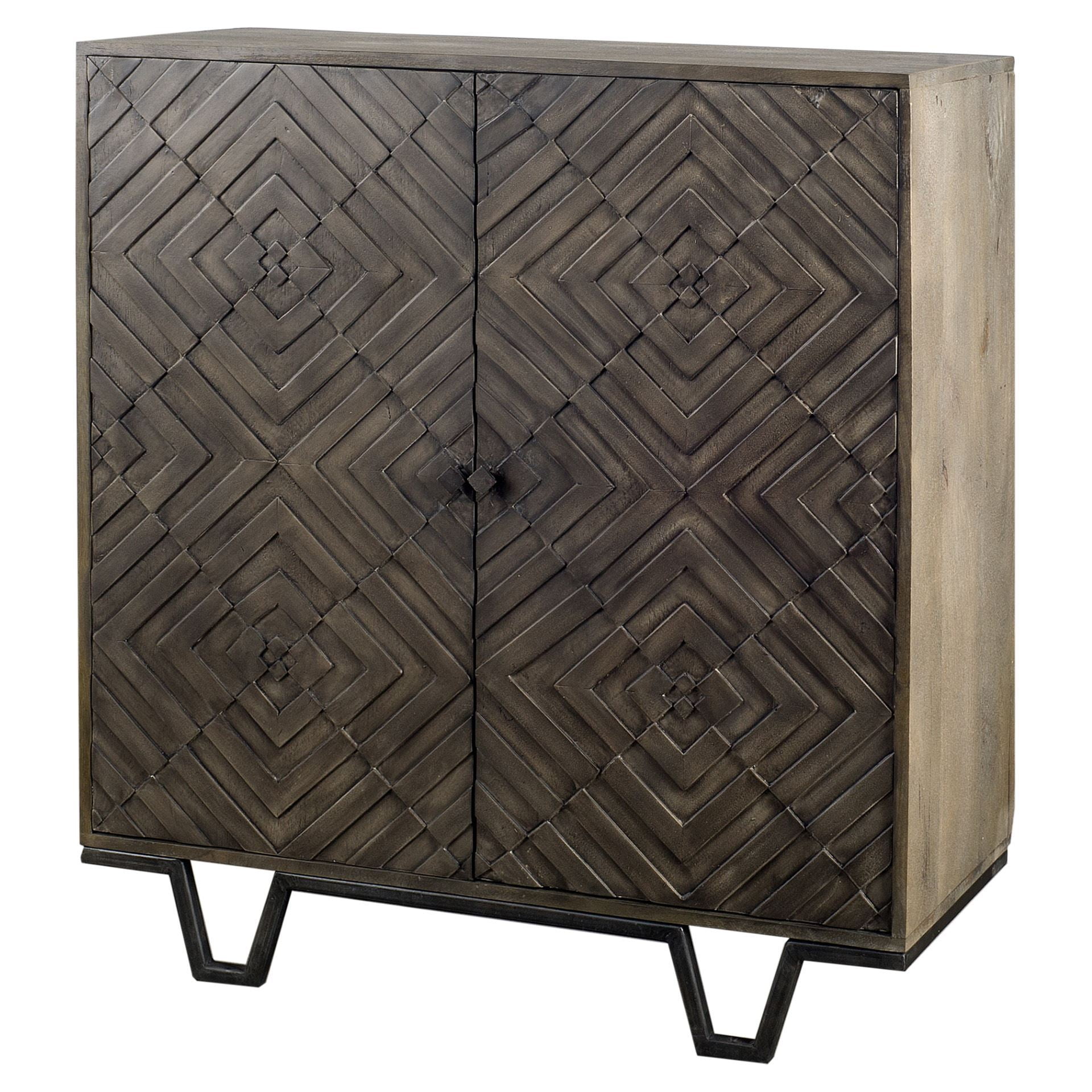 Argyle Intricate 36" Black and Dark Brown Wooden 2-Door Accent Cabinet