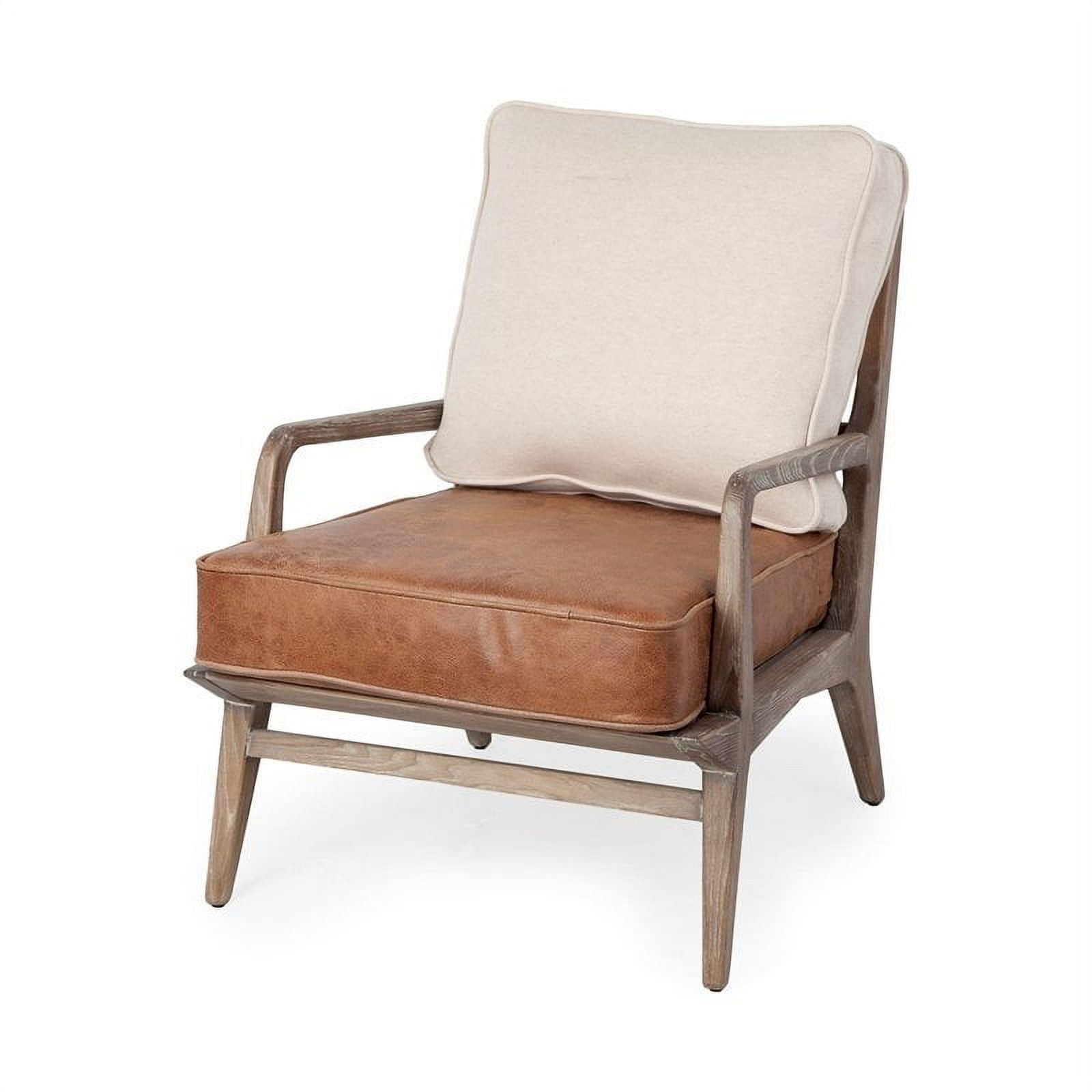 Harman II Brown Leather and Cream Fabric Accent Chair