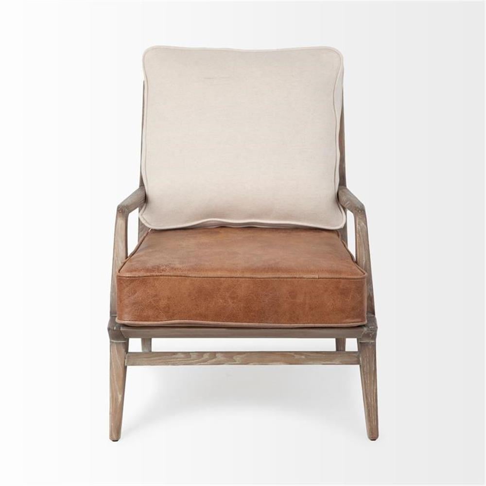 Harman II Brown Leather and Cream Fabric Accent Chair