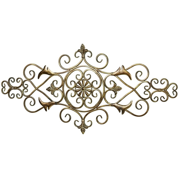 Merano II Traditional Antique Gold Openwork Scrolling Decorative Metal Wall Grille Sculpture