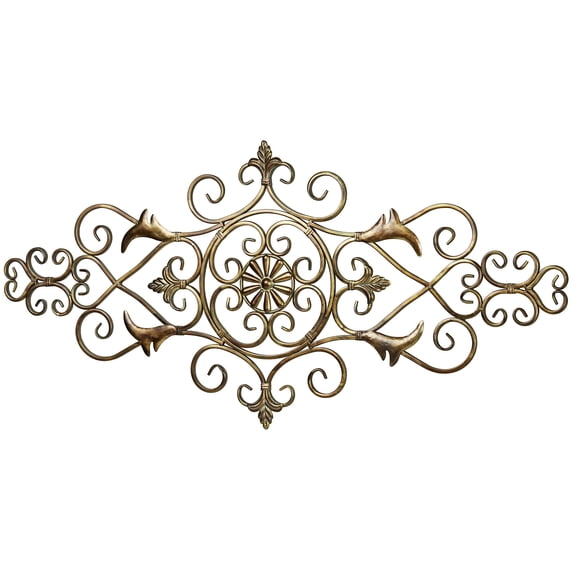 Merano II Traditional Antique Gold Openwork Scrolling Decorative Metal Wall Grille Sculpture