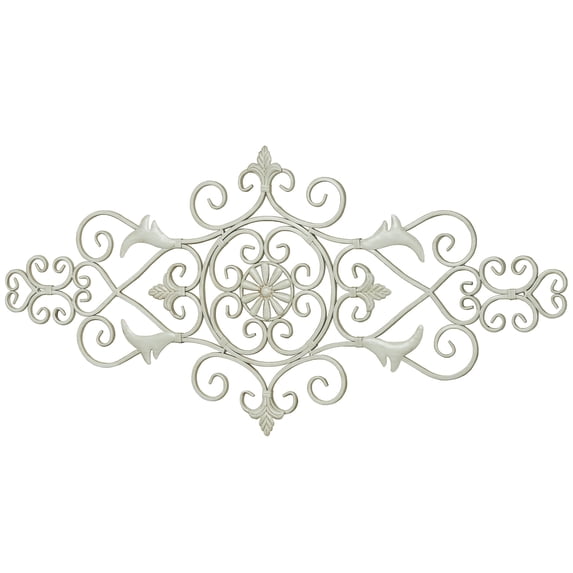 Merano II Traditional Ivory Openwork Scrolling Decorative Metal Wall Grille Sculpture