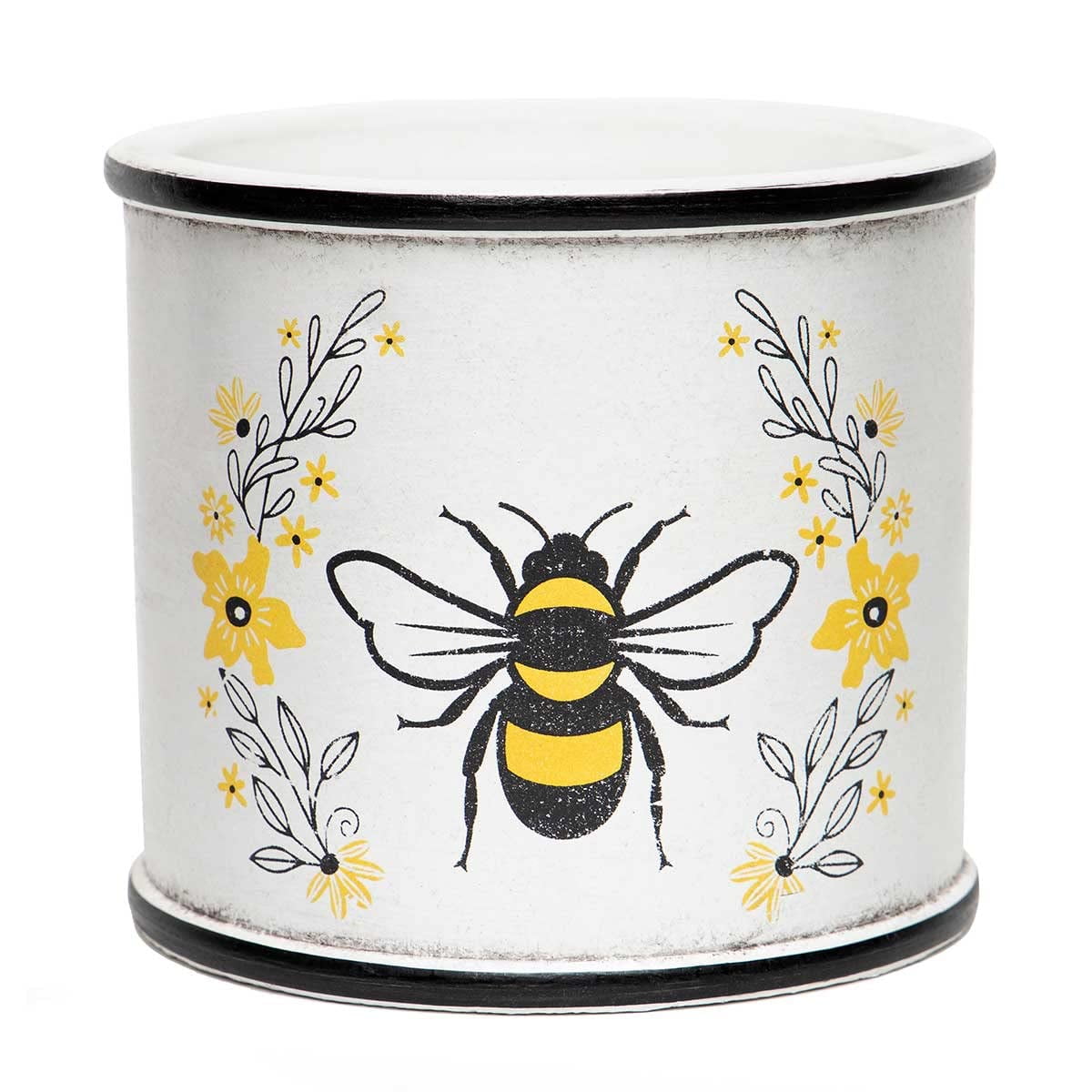 Meravic Queen Bee Concrete White Medium Pot Planter with Black Trim and