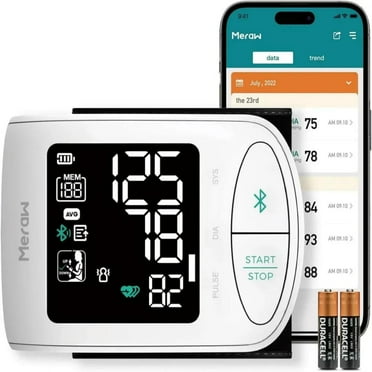 Meraw Aspen Wrist Blood Pressure Monitor,Home Use 5.3-8.5" APP Automatic Bluetooth White