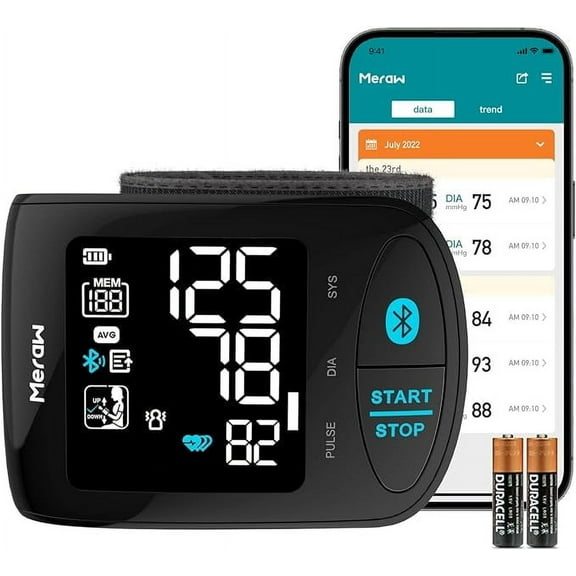 Meraw Aspen Wrist Blood Pressure Monitor,Home Use 5.3-8.5" APP Automatic Bluetooth