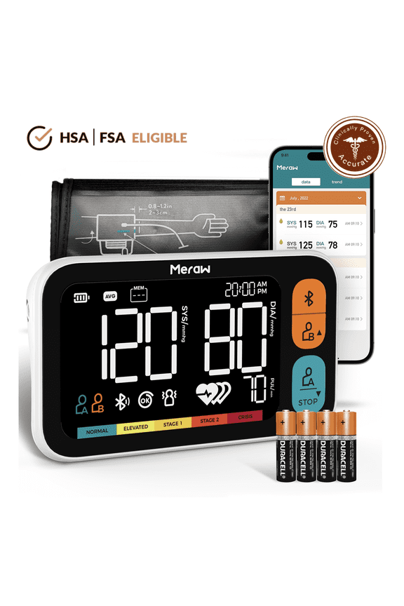Blood Pressure Monitor for Home Use, Automatic, Bluetooth App, Dual User, Large Cuff 8.616.5", Irregular Heartbeat Detection