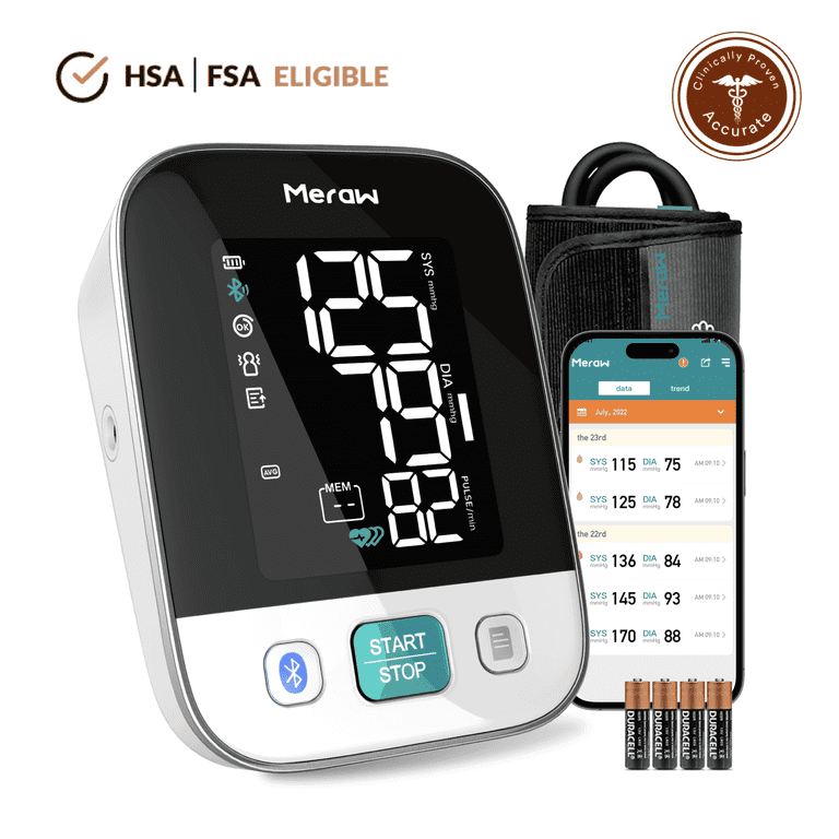 Meraw Cedar Arm Blood Pressure Monitor, Automatic Cuff 8.7-16.5" Bluetooth App Tracking