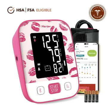 Meraw Cedar Arm Blood Pressure Monitor, Bluetooth App, Automatic Cuff 8.7-16.5", Pink