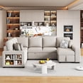 thumbnail image 1 of Merax 109" Large Sectional Sleeper Sofa with Pull Out Bed, Storage Chaise/Shelf & USB Ports, Light Grey Oversized 5 Seat U-Shaped Couch Set, Convertible Sofabed for Living Room and Apartment, Beige, 1 of 7