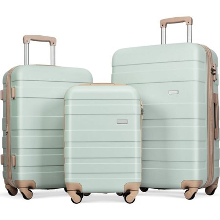Merax 3 Pcs ABS Hardside Luggage Sets TSA Lock Spinner Wheel Suitcases, Pearly White, 20/24/28 Inch