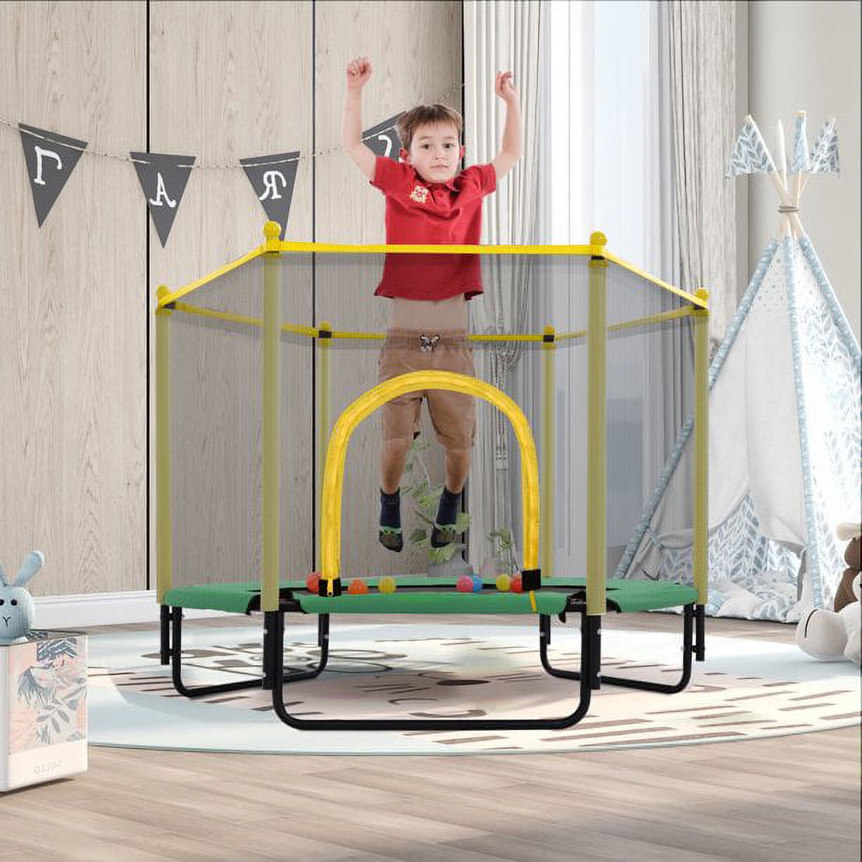 EUROCO 800LBS 7FT Kids Trampoline With Safety Enclosure Net, Indoor Outdoor Tram-534365