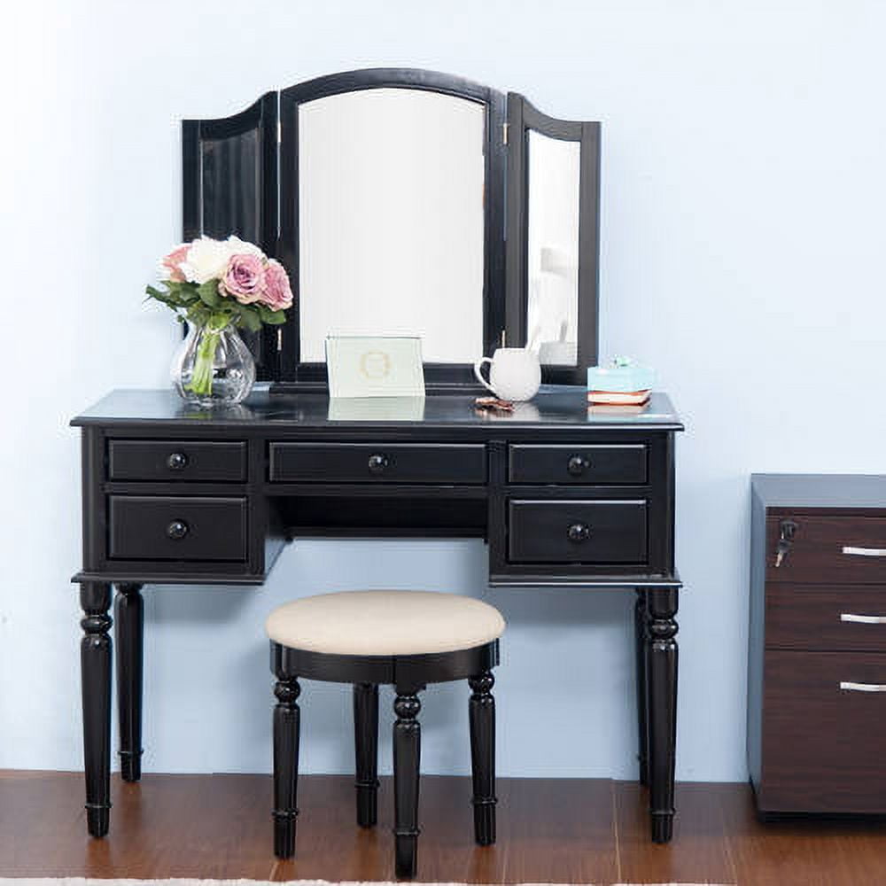 Merax Modern Black Vanity Table Set with Mirror and Stool Make-up