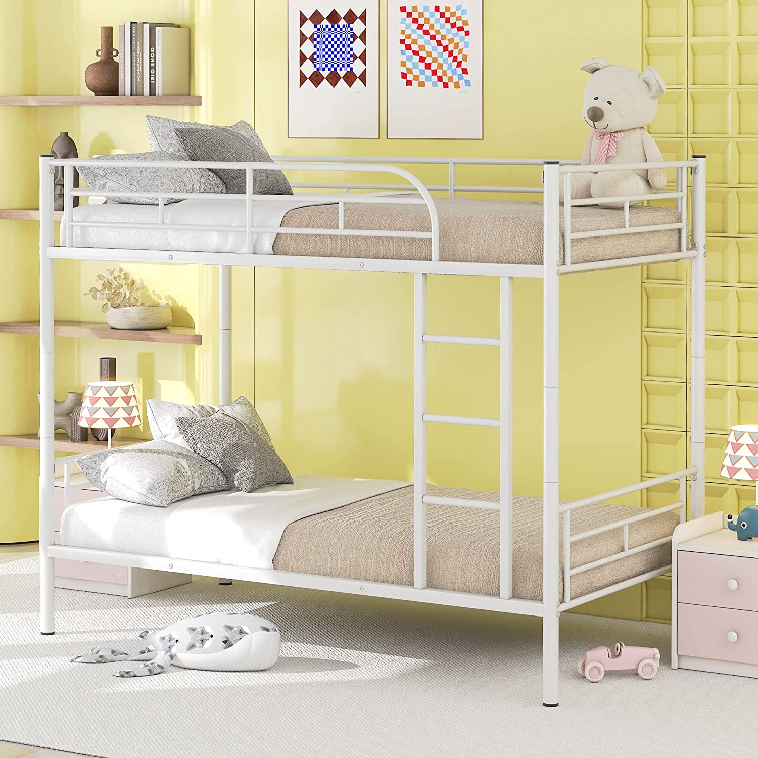 Merax Bunk Bed Twin Over Twin Size with Ladder and FullLength Guardrail Able to Split Metal