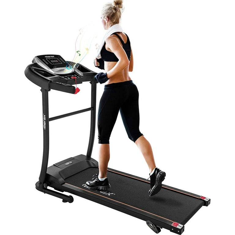 Merax Electric Folding Treadmill With Incline Easy Assembly Fitness Motorized Running Jogging Machine with MP3 Speakers for Home Use 12 Preset