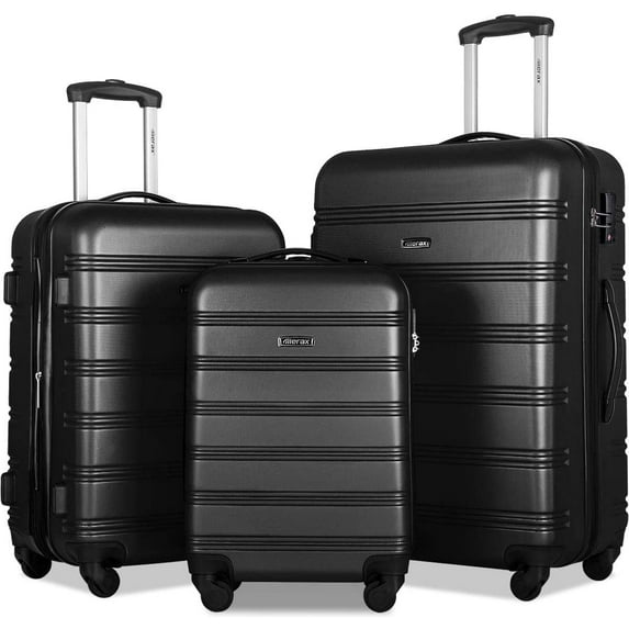 Merax Expandable Luggage TSA Locks, 3 Piece Lightweight Spinner Suitcase Set, Black2021, One_Size