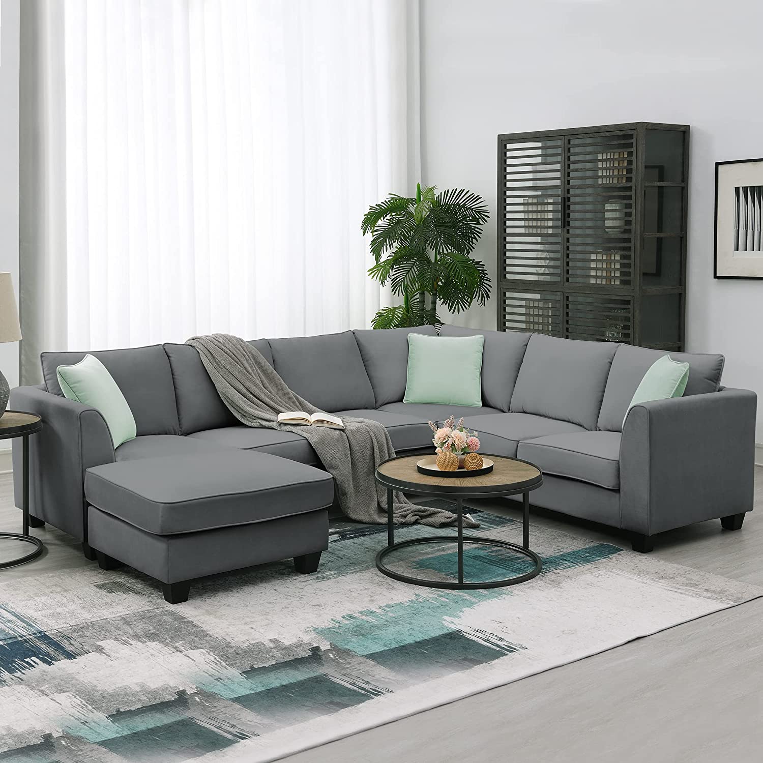 Merax Modern Large UShape Sectional Sofa 7 Seat Fabric Sectional Sofa