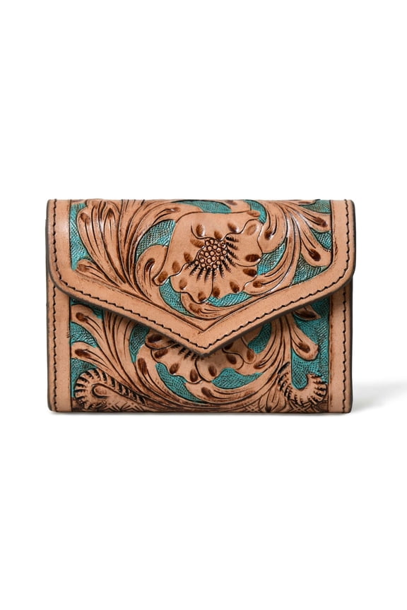 Canyon Country Cowhide Tooled Leather Trifold Wallet with Multiple Card Slots Y101