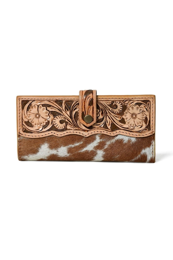 Cowhide Leather Wallet for Women - Handcrafted Tooled Floral Western Clutch - Snap Closure Purse - Stylish Organizer for Daily Use - Gift Idea A101