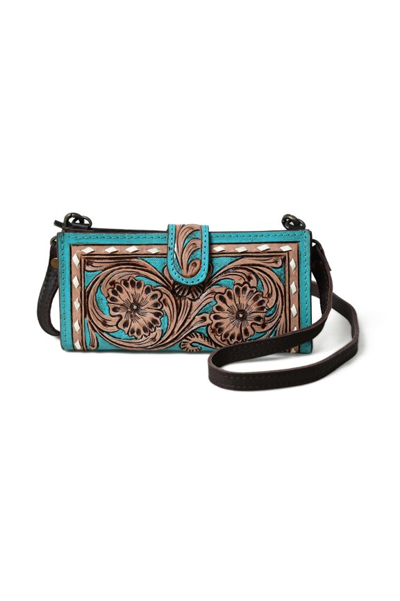 Rodeo Rider Cowhide Tooled leather Bifold Wallet for Women with multiple card slot and cash comapartment A101