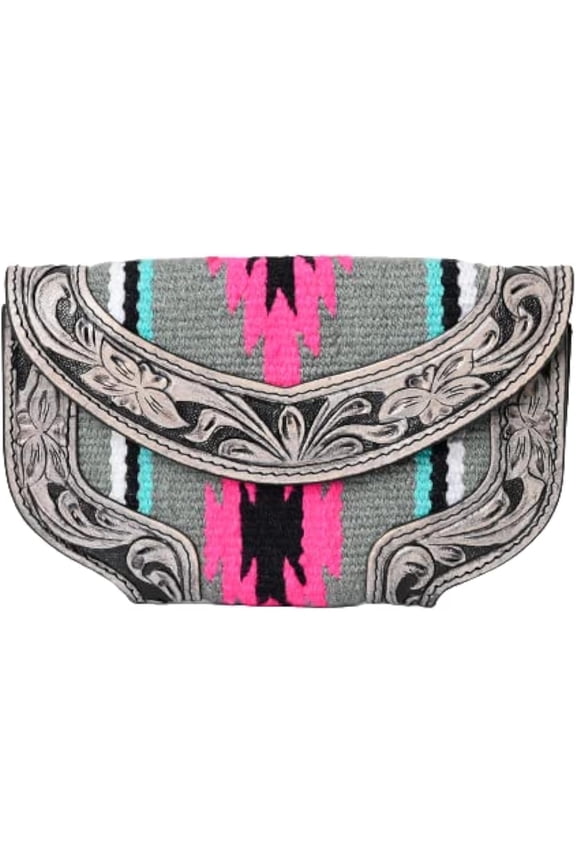 Women's Hand Tooled Cowhide Leather Trifold Wallet - Brown Ladies Purse - Premium Leather Wallet for Women (Black-Grey) A101