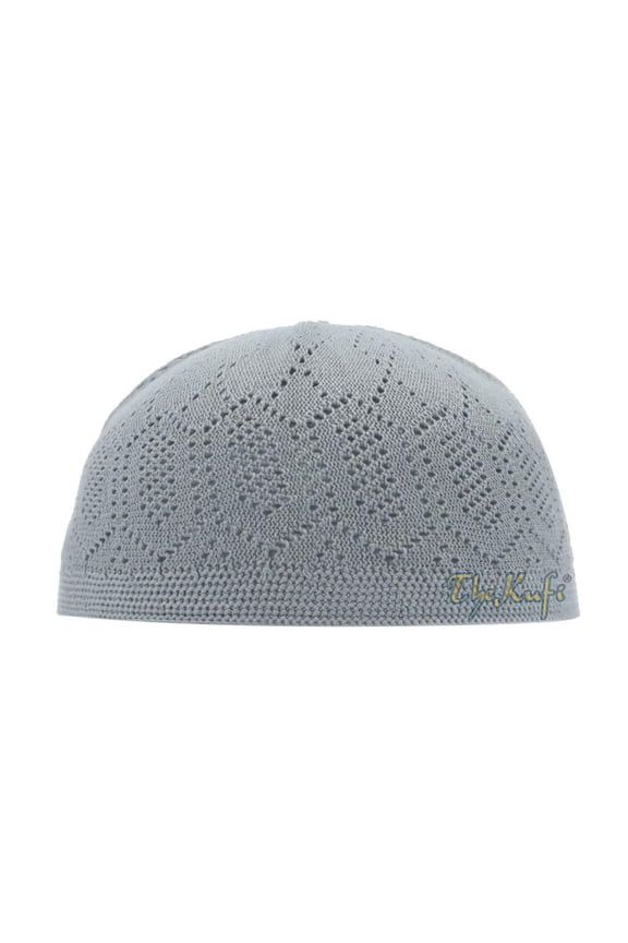 Mercan® Muslim Hat Grey Cotton Open-work Thin Turkish Kufi Taqiyah Head Cap (S)