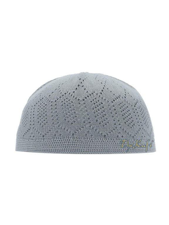 Mercan® Muslim Hat Grey Cotton Open-work Thin Turkish Kufi Taqiyah Head Cap (S)