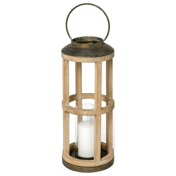 Mercana ANDY II SMALL NATURAL WOOD CYLINDRICAL LANTERN