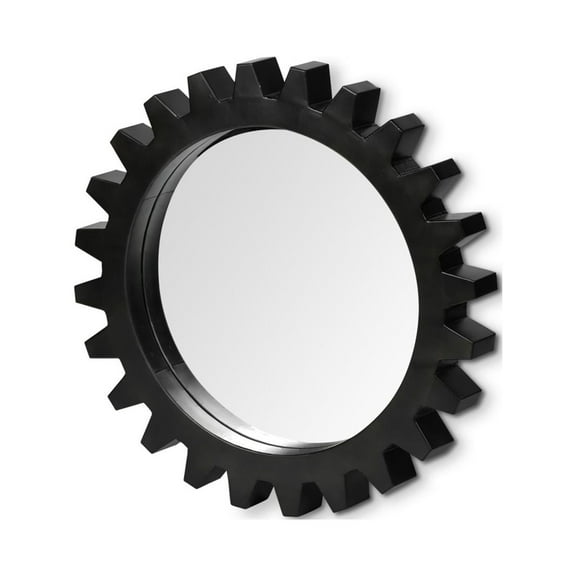 Mercana Alloy Cog 26" Round Metal Decorative Wall Mirror in Black