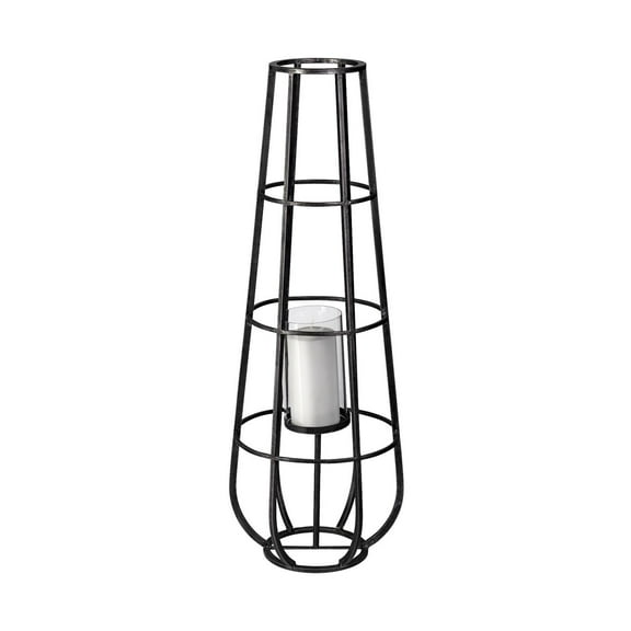Mercana Bella Large Black Metal Cylindrical Cage Candle Holder Lantern